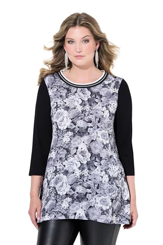 MIAMODA Damen große Größen Übergrößen Plus Size Blusenshirt, Satin mit Blütenmuster, Jerseyrücken schwarz 56 835780100-56 im Sale