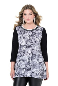 Thumbnail for MIAMODA Damen große Größen Übergrößen Plus Size Blusenshirt, Satin mit Blütenmuster, Jerseyrücken schwarz 56 835780100-56 im Sale