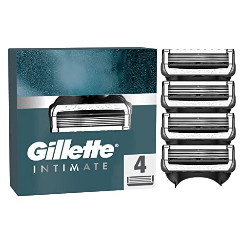 Gillette Intimate Rasierklingen, 4 Ersatzklingen für Nassrasierer Herren, mit verbesserten Gleitstreifen für eine sanfte Anwendung, dermatologisch getestet