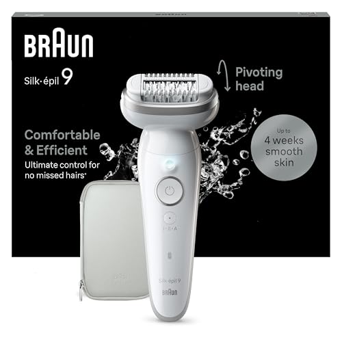 Braun Silk-épil 9, Epilierer mit schwenkbarem Kopf für eine einfache Haarentfernung, Wet&Dry, langanhaltend seidig-glatte Haut, mit Rasieraufsatz und Trimmeraufsatz,9-030, Weiß/Flamingorosa im Sale