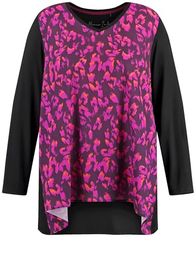 Samoon Damen Ausgestelltes Langarmshirt mit Blusenfront Langarm Frontprint Black Gemustert 56 im Sale