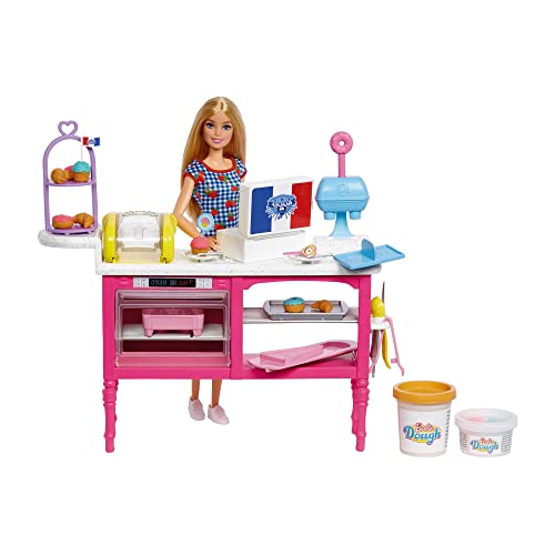 Barbie Malibu Roberts - Puppe und Spielset mit 18 Teilen zum Backen, inklusive formbarem Teig und Förmchen für Donuts, Croissants und Cupcakes, für Kinder ab 3 Jahren, HJY19 im Sale