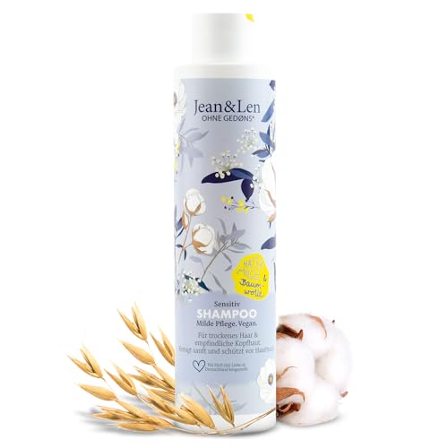 Jean & Len Shampoo Sensitiv Hafermilch & Baumwolle, reinigt sanft und schützt vor Haarbruch, für trockenes Haar und sensible Kopfhaut, ohne Parabene und Silikone, vegan, 300 ml