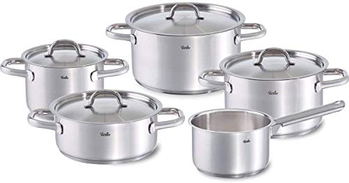 Fissler Family Line / Edelstahl-Topfset, 5-teilig, Kochtopf-Set , Töpfe mit Deckel, spülmaschinen-geeignet, Induktion, alle Herdarten (3 Kochtöpfe, 1 Bratentopf, 1 Stielkasserolle-deckellos)