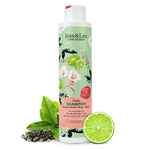 Jean & Len Frische Shampoo Grüner Tee & Limette, für normales bis schnell fettendes Haar, schützt vor Feuchtigkeitsverlust, ausgleichende Pflege, ohne Parabene und Silikone, vegan, 300 ml im Sale