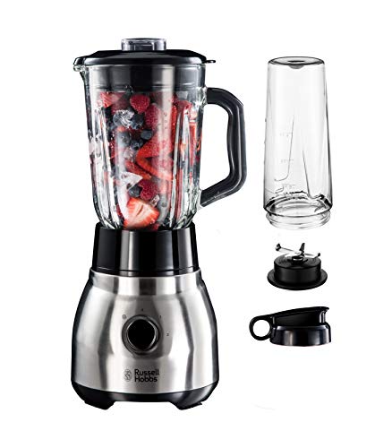 Russell Hobbs Standmixer 2-in-1 [1,5l Glasbehälter Mixer & 0,6l Mini Smoothie Maker -To-Go-Trinkflasche inkl. Deckel] Spülmaschinenfest, Impuls-/Ice-Crush Funktion, Becher BPA frei, Edelstahl 23821-56 im Sale