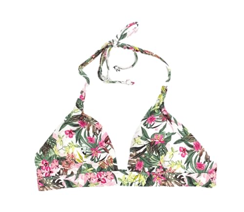 Victoria's Secret Essential Triangel-Bikini, Badeoberteil mit Neckholder, Weiß/Grün mit Blumenmuster, Medium im Sale