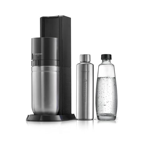 SodaStream Wassersprudler DUO mit CO2-Zylinder, 1x 1L Glasflasche und 1x 1L Metallflasche, Höhe: 44cm, Farbe: Titan