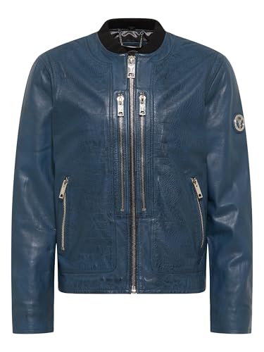 Carlo Colucci Herren Lederjacke in Krokooptik Navy 52 im Sale