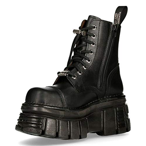 New Rock M-NEWMILI083-S21 Unisex Metallisch Kampfstiefel Schwarzes Leder Militär Biker Gote Punk Schuhe 45 im Sale