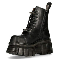 Thumbnail for New Rock M-NEWMILI083-S21 Unisex Metallisch Kampfstiefel Schwarzes Leder Militär Biker Gote Punk Schuhe 45 im Sale