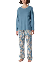 Thumbnail for Schiesser Damen Schlafanzug Set lang Baumwolle Modal-Nightwear Pyjamaset, blaugrau_181237, 52 im Sale