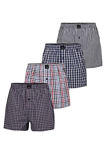 Götzburg Herren 4er Pack American Boxershorts 100% Gewebte Baumwolle (as3, alpha, xx_l, blau-dunkel-Karo)