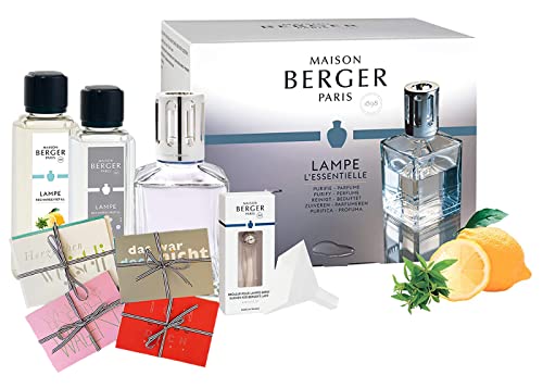 LAMPE BERGER Paris Starterset FRÜHLINGSFRISCHE eckig (inkl. 2 Düfte) 250ml Neutral,250ml Zitronen Verbene - inkl. 1 Überraschungskarte von Langelütje I das Original I Deine Lampe - Dein Duft