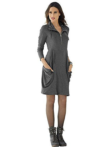 Alba Moda Damen Jerseykleid, grau, Mit modischem Stehkragen, der mit Tunnelzug und Bändchen individuell variierbar ist im Sale