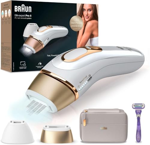 Braun IPL Silk Expert Pro 5 Haarentfernungsgerät Damen, sichtbare Haarentfernung, Designed In Germany, Venus Rasierer, 3 Aufsätze, Alternative zu Laser Haarentfernung, PL5262, weiß/gold im Sale