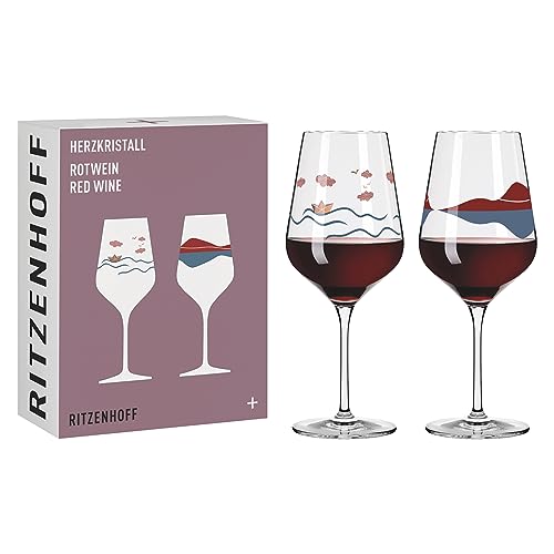 RITZENHOFF 6161001 Rotweinglas 500 ml - Serie Herzkristall - 2er Set mit Motiv in Roségold - Made in Germany, Rot, Blau im Sale