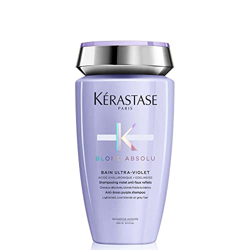 Kérastase Anti-Gelbstich Shampoo für strapaziertes und ausgeblichenes Haar, Haarbad mit Hyaluronsäure, Bain Ultra-Violet, Blond Absolu, 250 ml