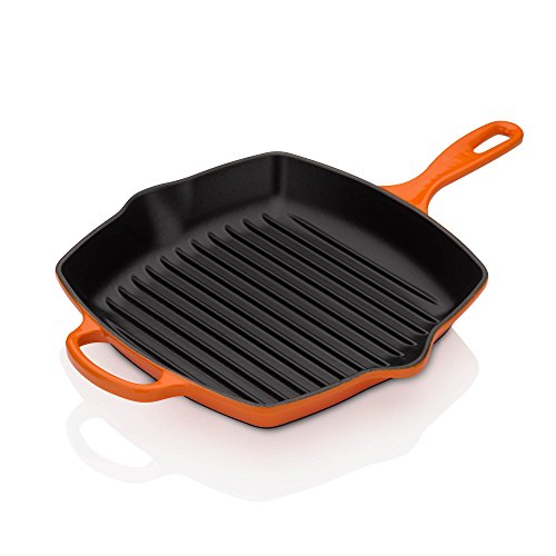 Le Creuset Signature Gusseisen-Grillpfanne, Quadratisch, 26 cm, Für alle Herdarten inkl. Induktion geeignet, 2,86 kg, Ofenrot