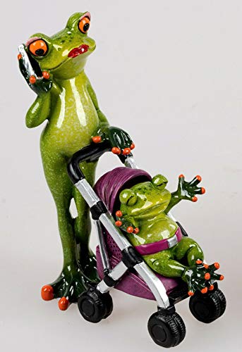 Formano Frosch mit Baby im Buggy und Handy ca.17cm --- Wagen lila im Sale