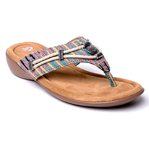 Minnetonka Damen Silverthorne 360 Sandale/Flip Flops,Hergestellt aus echtem Leder, ultraleichte EVA-Außensohlen, Türkisfarbenes Korbgeflecht, EU im Sale