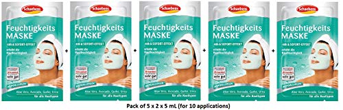 Schaebens Feuchtigkeitsmaske - mit Aloe Vera, Heilwasser, Gurke und Urea - (5 x 2 Einheiten. 5 mL je Einheit - Für 10 Anwendungen) - Für alle Hauttypen