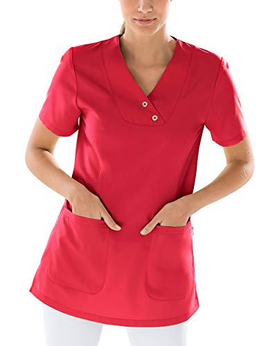 CLINIC DRESS Schlupfkasack Damen Kasack leicht tailliert V-Ausschnitt 2 Seitentaschen Seitenschlitze 50% Lyocell 95° Wäsche rot 42 im Sale