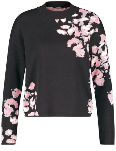 Taifun Damen Pullover mit platziertem Floral-Jacquard Langarm, überschnittene Schultern floral Schwarz Gemustert 48 im Sale