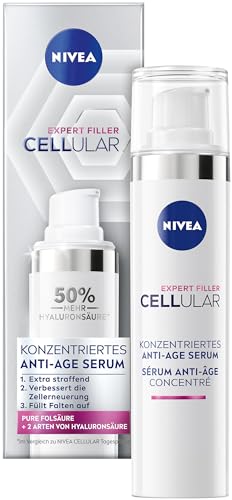 NIVEA Konzentriertes Anti-Age Serum, Anti Falten Serum mit Hyaluron- und Folsäure, konzentriertes Hyaluron Serum für jünger aussehende Haut, Cellular Expert Filler (40 ml)