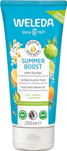 WELEDA Bio Summer Boost Duschgel vegan - Naturkosmetik Aroma Shower Duschseife für Frauen & Männer mit Orange, Limette & Kardamom Duft - Natürliche Dusche zur Reinigung von Gesicht & Körper (200ml) im Sale