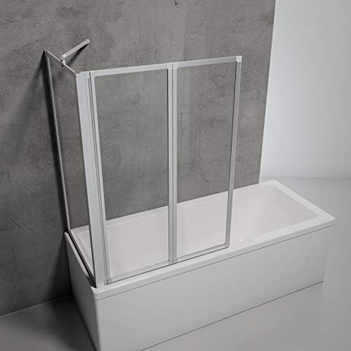 Schulte Duschabtrennung für Badewanne Smart, Höhe: 121 cm, 2-teilig mit Seitenwand 68-71 cm, 3 mm Sicherheitsglas (ESG) Klar hell, inkl. Klebemontage, Alu-natur, D133270 01 50