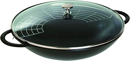 STAUB Gusseisen Wok, Inkl. Glasdeckel und herausnehmbaren Gittereinsatz, Induktionsgeeignet, Ø 37 cm, 5,7 L, schwarz im Sale