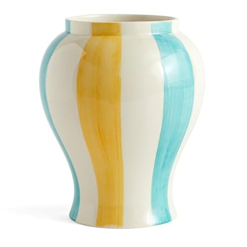 Hay Vase Sobremesa Stripe aus Steingut hergestellt, in der Farbe: Gelb, Blau, Weiß, Maße: H: 25 cm, D: 19 cm, AB615-A603-AC67 im Sale