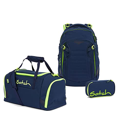 satch Match Schulrucksack Set 3tlg. mit Sporttasche und Schlamperbox (Toxic Yellow) im Sale