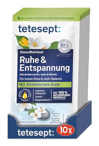 Thumbnail for tetesept Meersalz Ruhe & Entspannung – Gesundheitsbad für ein Gefühl innerer Ruhe mit ätherischen Ölen – Wohltuender Badezusatz mit natürlichem Meeressalz – 10 x 80 g