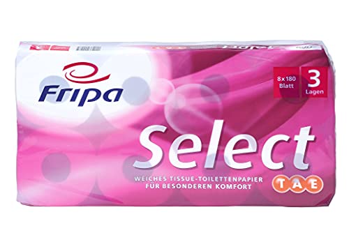 Fripa Select Toilettenpapier 8 x 180 Blatt, 3lagig, TAE, 100% Zellstoff, PEFC zertifiziert, hochweiß