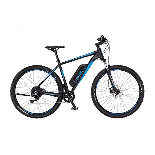 Fischer E-Mountainbike, MONTIS EM 1724.1 E-Bike MTB für Damen und Herren, RH 51 cm, Hinterradmotor 45 Nm, 48 V Akku, matt schwarz - blau, 29 Zoll