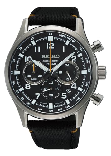 Seiko Herren Analog Quarz Uhr mit Nylon Armband SSB449P1 im Sale