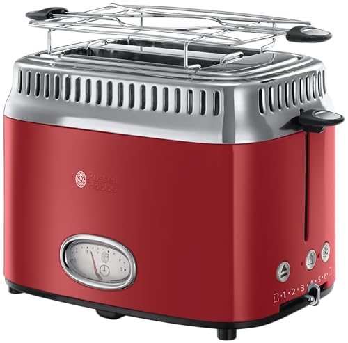 Russell Hobbs Toaster [für 2 Scheiben] Retro Edelstahl Rot (Countdown-Anzeige im Retrodesign, inkl. Brötchenaufsatz, 6 Bräunungsstufen + Auftau- & Aufwärmfunktion, 1300W) Vintage 21680-56 im Sale