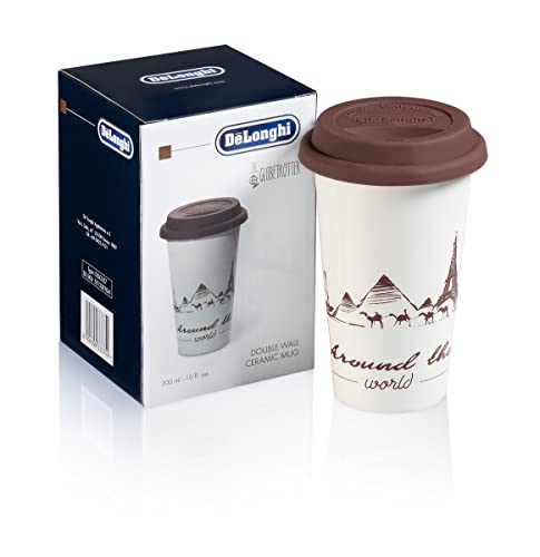 De'Longhi Thermobecher aus Keramik, doppelwandig, mit Silikondeckel, 295 ml, Globetrotter