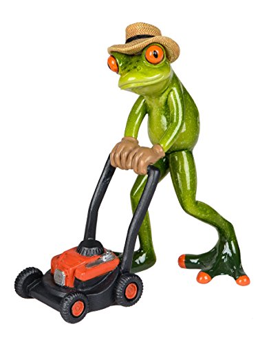 formano lustige Frösche Figur Frosch mit Rasenmäher Poly 16 cm