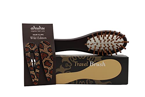 ahuhu organic hair care Travel Brush I Reisebürste I Haarbürste aus Bambusholz mit 2 Hair Clips Wild Edition im Sale