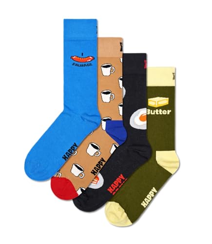 Happy Socks 4er pack Socken - Socken mit Essen motiv - Kaffee, Eier, Pfannkuchen, Wurst und Butter druck - lustig Geschenkbox im Sale