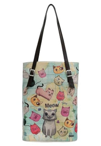 Thumbnail for DOGO Vegane Damen Schultertaschen Umhängetaschen Tall Bag - Cats of the World im Sale