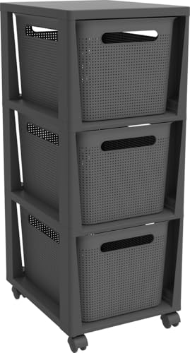 Rotho Brisen Rollcontainer mit 3 Schubladen, Kunststoff (PP recycelt), anthrazit, 3x16l (36,6 x 30,0 x 77,0 cm) im Sale