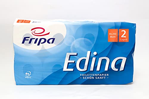 Fripa Edina Toilettenpapier 8 x 250 Blatt, 2lagig, 100% Zellstoff, PEFC zertifiziert, hochweiß im Sale