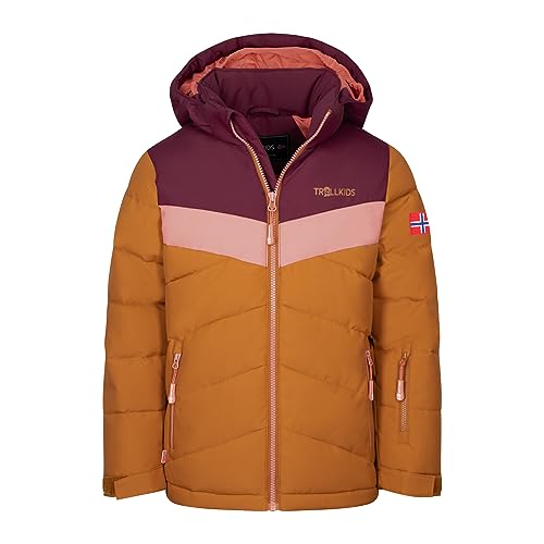 Trollkids Mädchen Winterjacke Gryllefjord, Burgunderrot/Karamell-Braun/Lachsrosa, im Sale