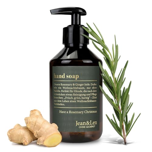 Jean & Len Handseife Rosemary & Ginger, in der Christmas Edition, reinigt beanspruchte Hände, ideal als Geschenk geeignet, Flüssigseife im nachfüllbaren Pumpspender, ohne Parabene& Silikone, 250 ml im Sale