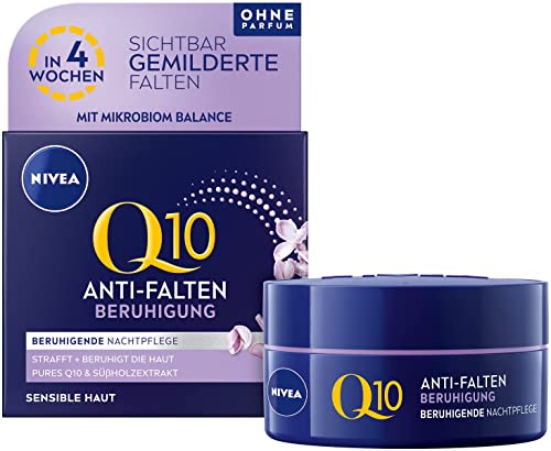 NIVEA Q10 Anti-Falten Beruhigung Nachtpflege (50 ml), feuchtigkeitsspendende Nachtcreme mit purem Q10 und Süßholzextrakt, Gesichtspflege Creme für sensible Haut im Sale