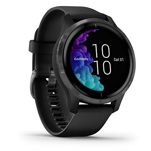 Garmin venu – wasserdichte GPS-Fitness-Smartwatch mit AMOLED Display, Trainingsplänen und animierten Übungen. 20 Sport-Apps, Herzfrequenzmessung, 5 Tage Akkulaufzeit, Schiefer/Schwarz